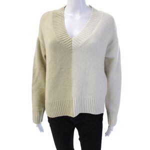 Aqua Unisex Pullover V-Neck Beige Sweater Long Sleeve 76% Acrylic Size S